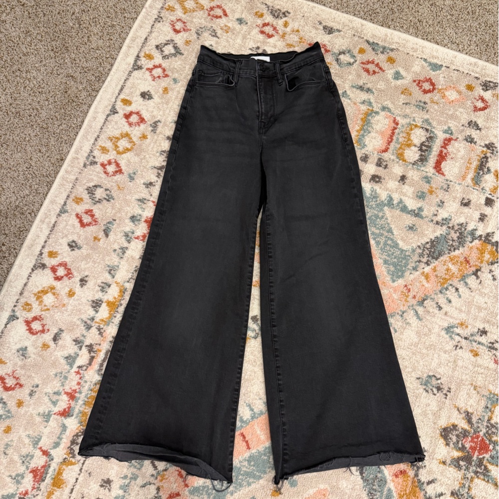 FRAME Le Pixie Palazzo Wide Leg Jeans in Kerry Black Size  27